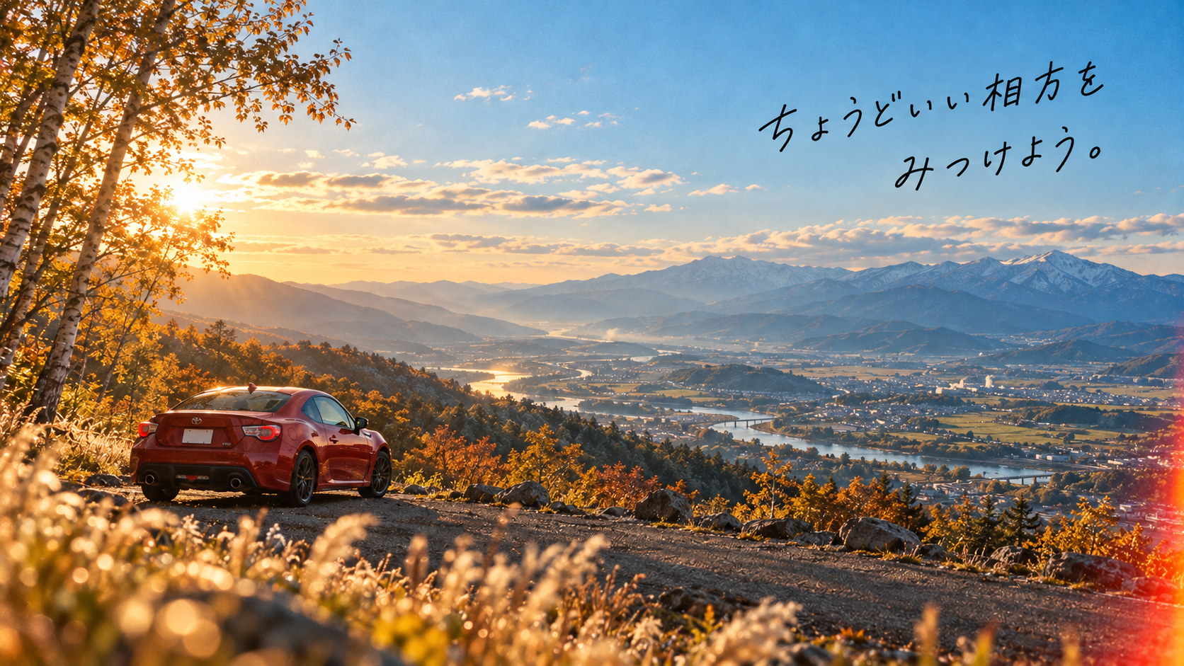 夕日の風景とスポーツカー。ちょうどいい相方をみつけよう。